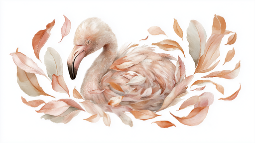 Papier peint flamant rose Flamant enroulé de plumes douces et pastel