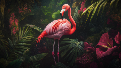 Papier peint flamant rose Flamant rose majestueux au cœur d'une jungle luxuriante