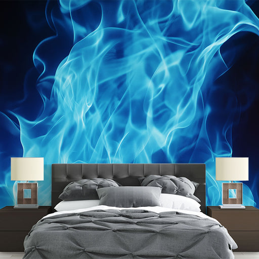 Papier peint flamme bleue avec motif abstrait de feu stylisé en turquoise pour chambre moderne
