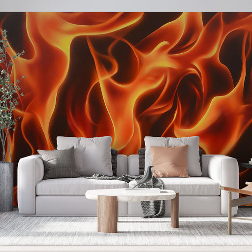 Papier peint design dynamique avec flammes ardentes pour salon moderne