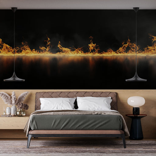 Papier peint effet de feu spectaculaire sur fond noir pour chambre moderne
