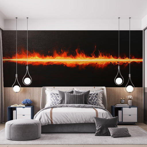 Papier peint effet de feu vibrant sur fond noir pour chambre moderne et élégante