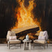 Papier peint feu de bois ardent avec flammes vibrantes pour salon chaleureux et moderne