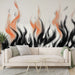 Papier peint abstrait avec motif de flammes noir et orange pour salon moderne