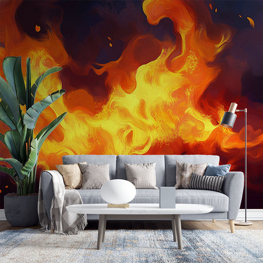 Papier peint abstrait avec motif de flammes dans des tons chauds pour salon moderne