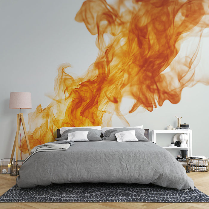 Papier peint mural avec motif de flammes orange translucides pour chambre moderne.