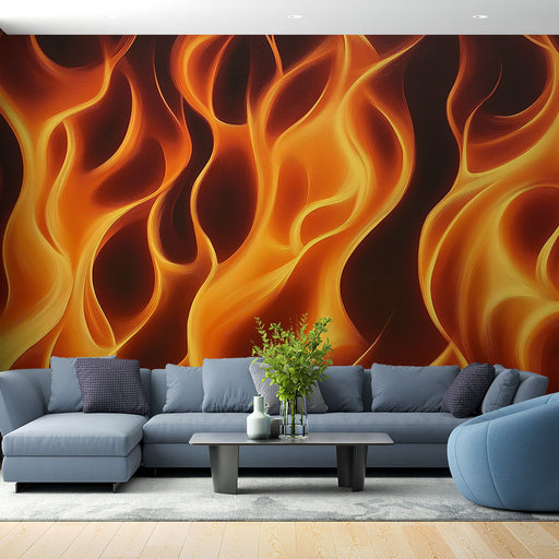 Papier peint flammes orange et dorées pour salon moderne et vibrant