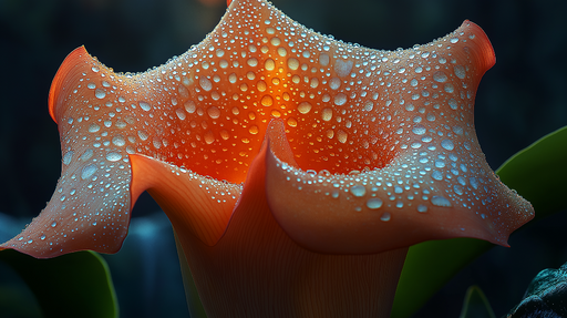 Papier peint fleur aquatique Fleur orange avec gouttes de rosée