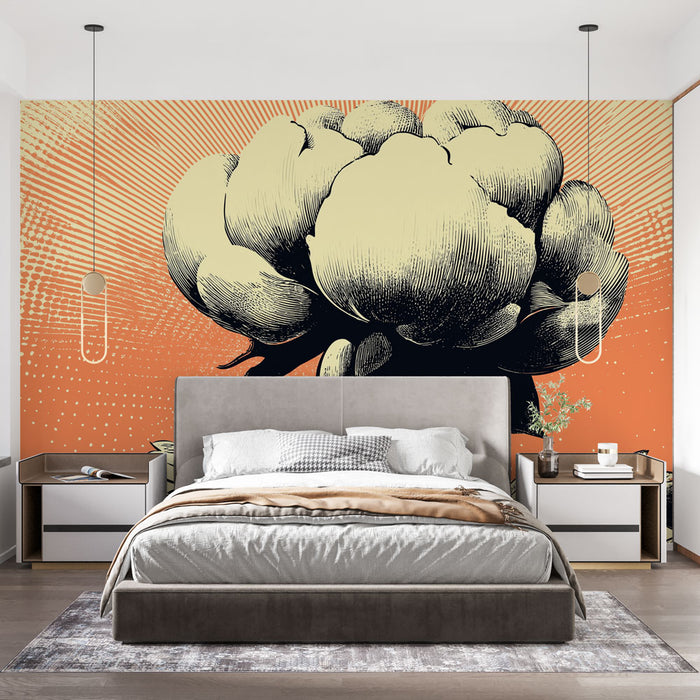 Papier peint vintage avec illustration de fleur de coton et couleurs vives pour chambre moderne