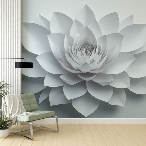 Papier peint design avec motif de fleur de lotus en relief blanc pour salon élégant