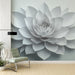 Papier peint design avec motif de fleur de lotus en relief blanc pour salon élégant
