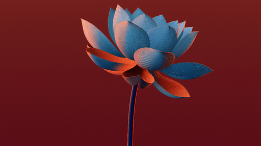 Papier peint fleur de lotus Fleur de lotus aux tons bleus et rouges sur fond ombragé