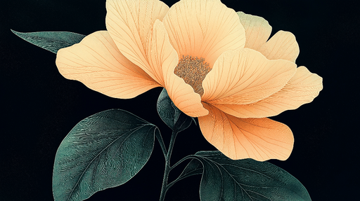 Papier peint fleur délicate Pétales dorés sur fond noir