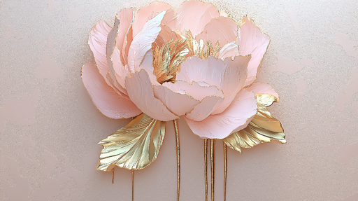 Papier peint fleur dorée Pivoine délicate aux pétales roses et dorés