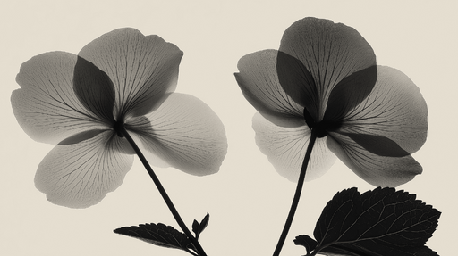 Papier peint fleur noir et blanc Begonia en transparence