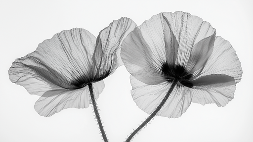 Papier peint fleur noir et blanc Duo de coquelicots