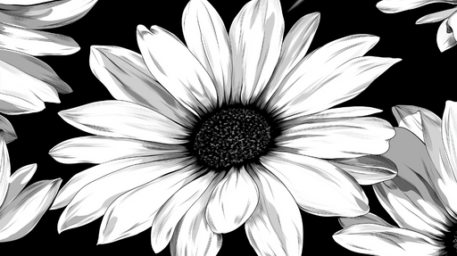 Papier peint fleur noir et blanc Marguerites et pétales