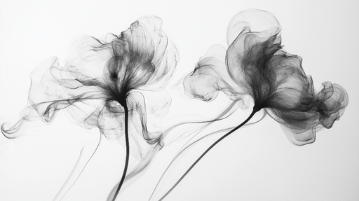 Papier peint fleur noir et blanc Pétales et fumée