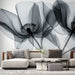 Papier peint noir et blanc avec fleurs aux pétales translucides pour salon moderne