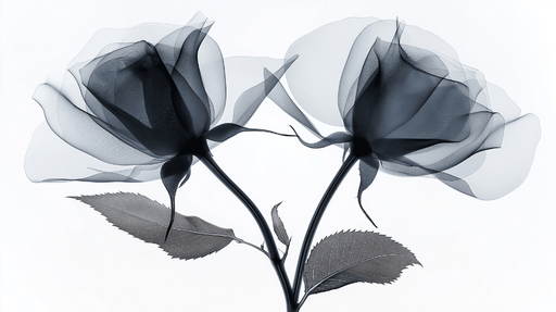 Papier peint fleur noir et blanc Rose en transparence