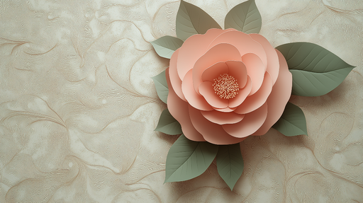 Papier peint fleur rose Belle rose en papier avec feuillage doux