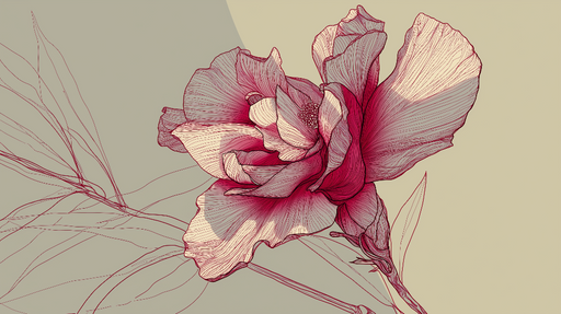 Papier peint fleur stylisée Illustration délicate de fleurs aux nuances rouges