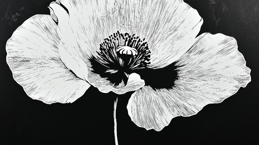 Papier peint fleur stylisée Pivoine blanche sur fond noir