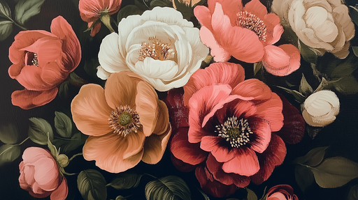 Papier peint fleuri Éclat de fleurs sur fond noir