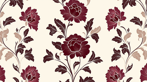 Papier peint fleuri Éléments floraux en rouge et crème