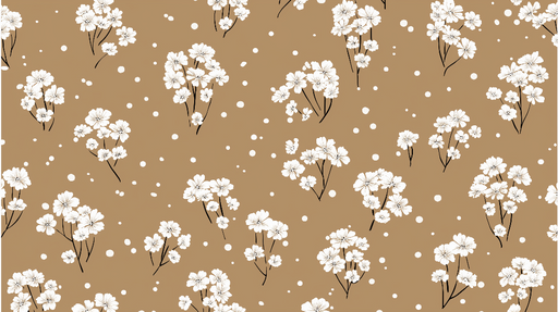 Papier peint fleuri Fleurs blanches sur fond marron avec motifs graphiques