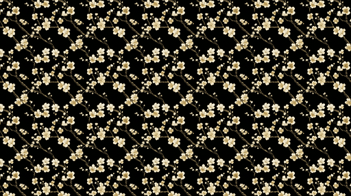 Papier peint fleuri Fleurs dorées sur fond noir