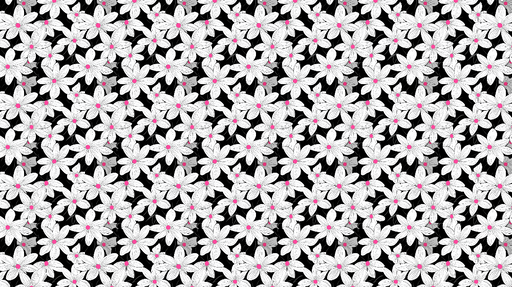 Papier peint fleuri Motif de fleurs blanches avec touches de rose sur un fond noir