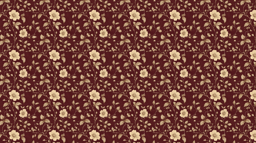 Papier peint fleuri Motif de fleurs crème sur fond bordeaux