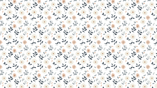 Papier peint fleuri Motif de fleurs et feuillage sur fond blanc