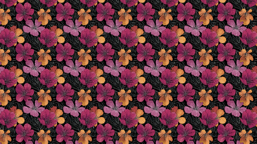 Papier peint fleuri Motif de fleurs roses et oranges sur fond noir