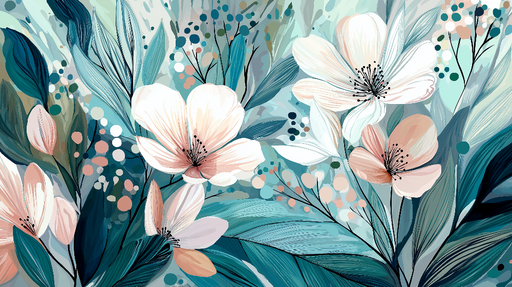 Papier peint fleuri Motif floral abstrait aux teintes douces et contemporaines