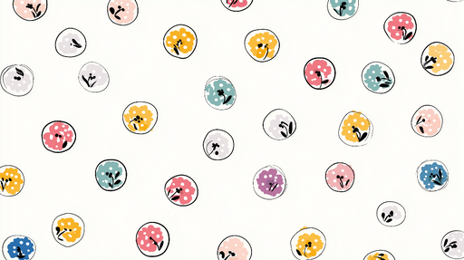 Papier peint fleuri Motifs de fleurs colorées dans des cercles sur fond blanc