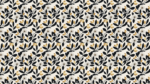 Papier peint fleuri noir et or Motif de fleurs blanches feuillage noir et accents dorés