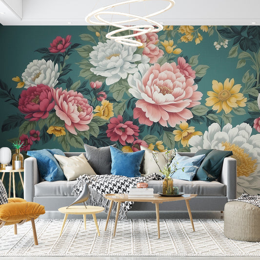 Papier peint fleuri vintage | Magnolia couleurs vives
