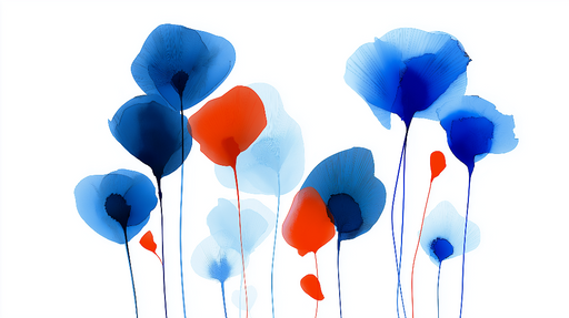 Papier peint fleurs abstraites Fleurs délicates aux nuances de bleu et rouge