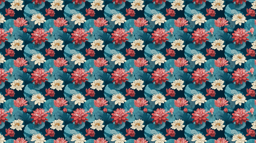 Papier peint fleurs aquatiques Motifs de nénuphars colorés sur fond sombre