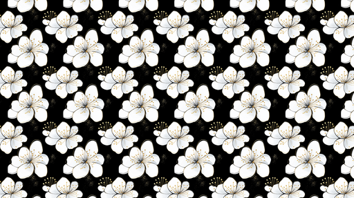 Papier peint fleurs blanches Élégant motif floral sur fond noir avec des touches dorées