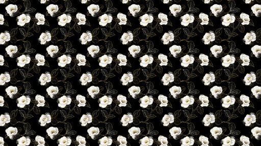Papier peint fleurs blanches Élégantes roses blanches sur fond noir