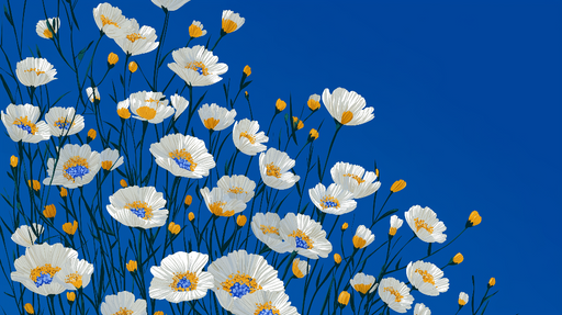 Papier peint fleurs blanches Fleurs délicates sur fond bleu éclatant