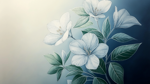 Papier peint fleurs blanches Fleurs délicates sur fond dégradé bleu