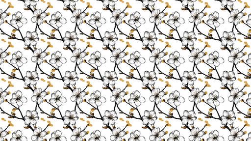 Papier peint fleurs blanches Motif floral élégant avec délicats détails dorés