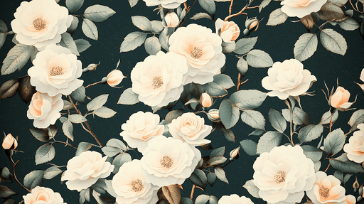 Papier peint fleurs blanches Roses élégantes sur fond sombre