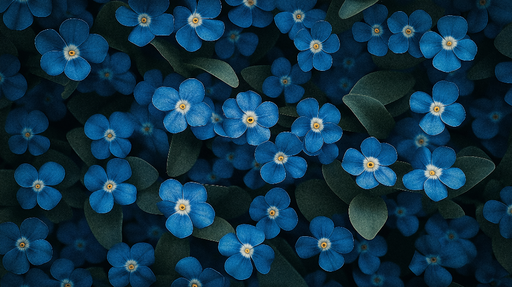 Papier peint fleurs bleues Éclat de petites fleurs sur fond sombre