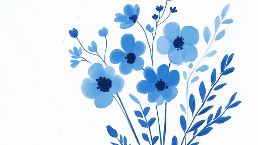 Papier peint fleurs bleues Éclatantes fleurs stylisées sur fond blanc