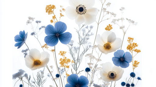 Papier peint fleurs bleues et blanches Composition florale élégante et apaisante